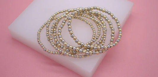 18K Gold Filled Two Tone Beaded Bracelet